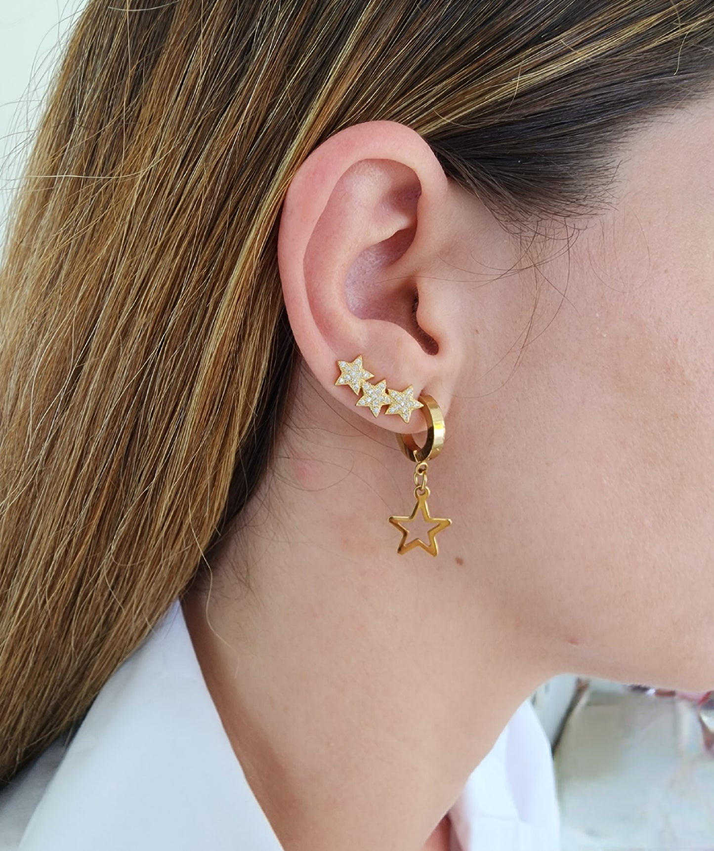 Star Pave Climber Earrings