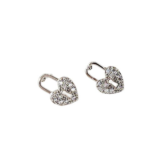 Silver Heart Lock Earrings