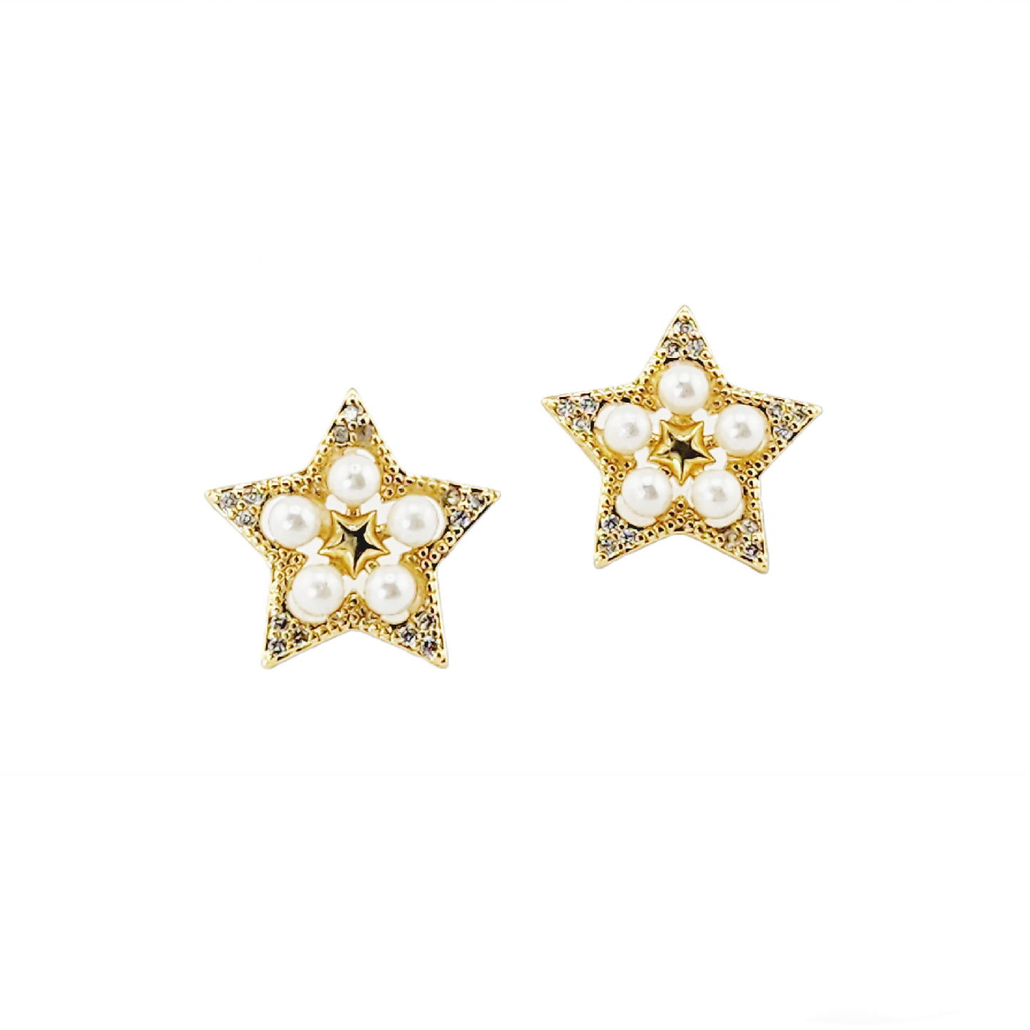 Oversized Gold Pearl Star Earrings