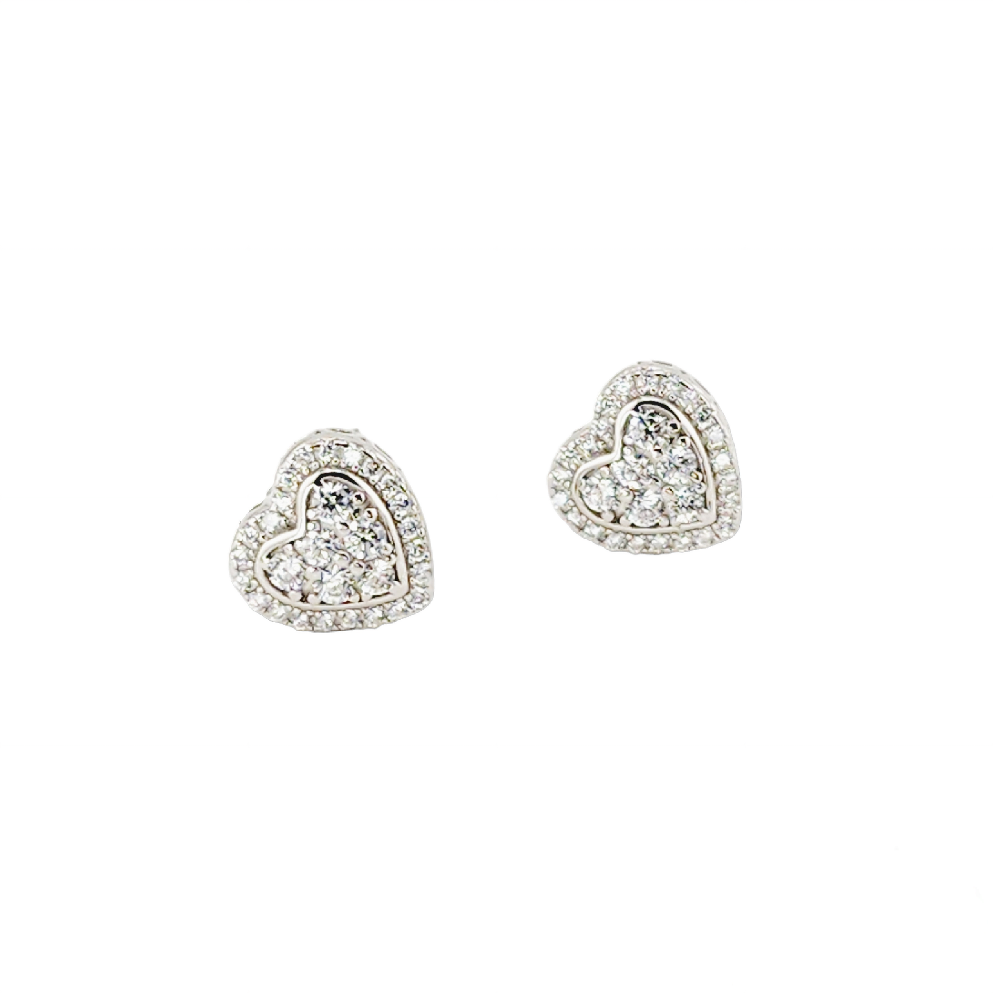 Silver Pave Heart Earrings – Dainty Bar