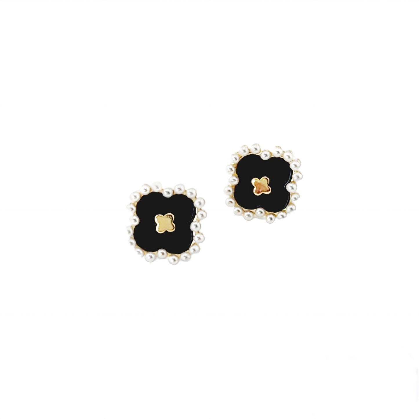 Black Pearl Clover Earrings