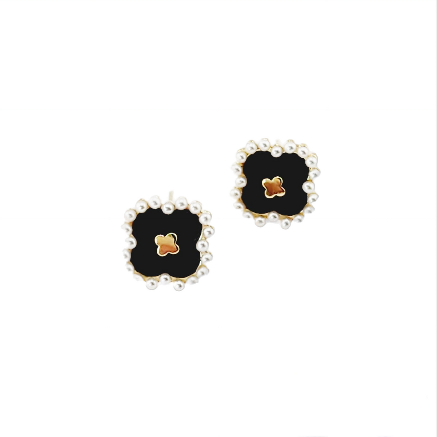 Black Pearl Clover Earrings