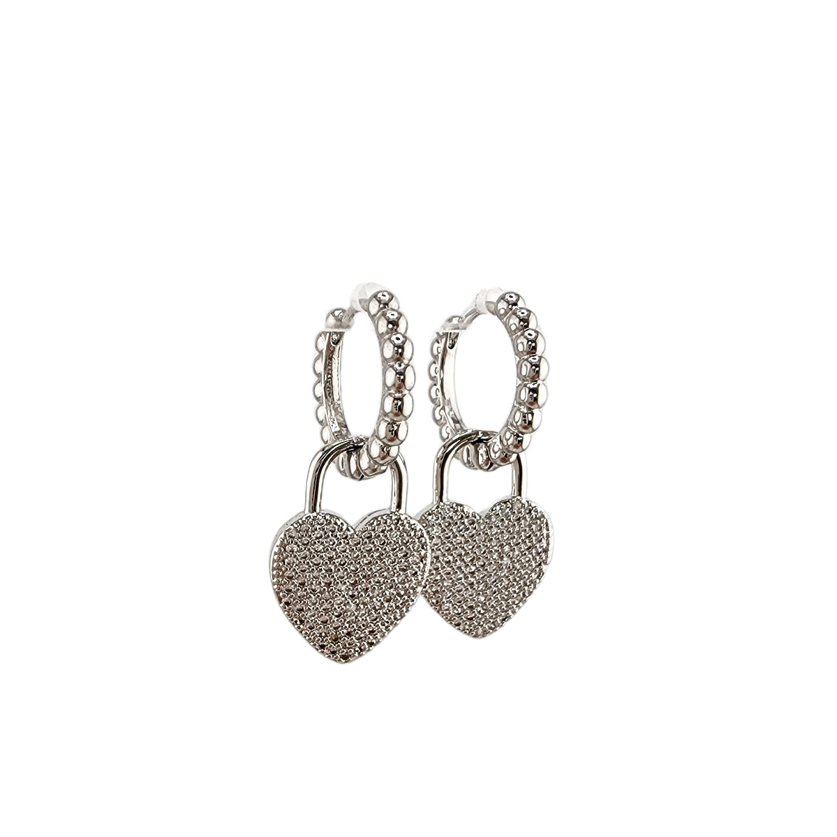 Huggie Dangle Cable Heart Earrings Silver