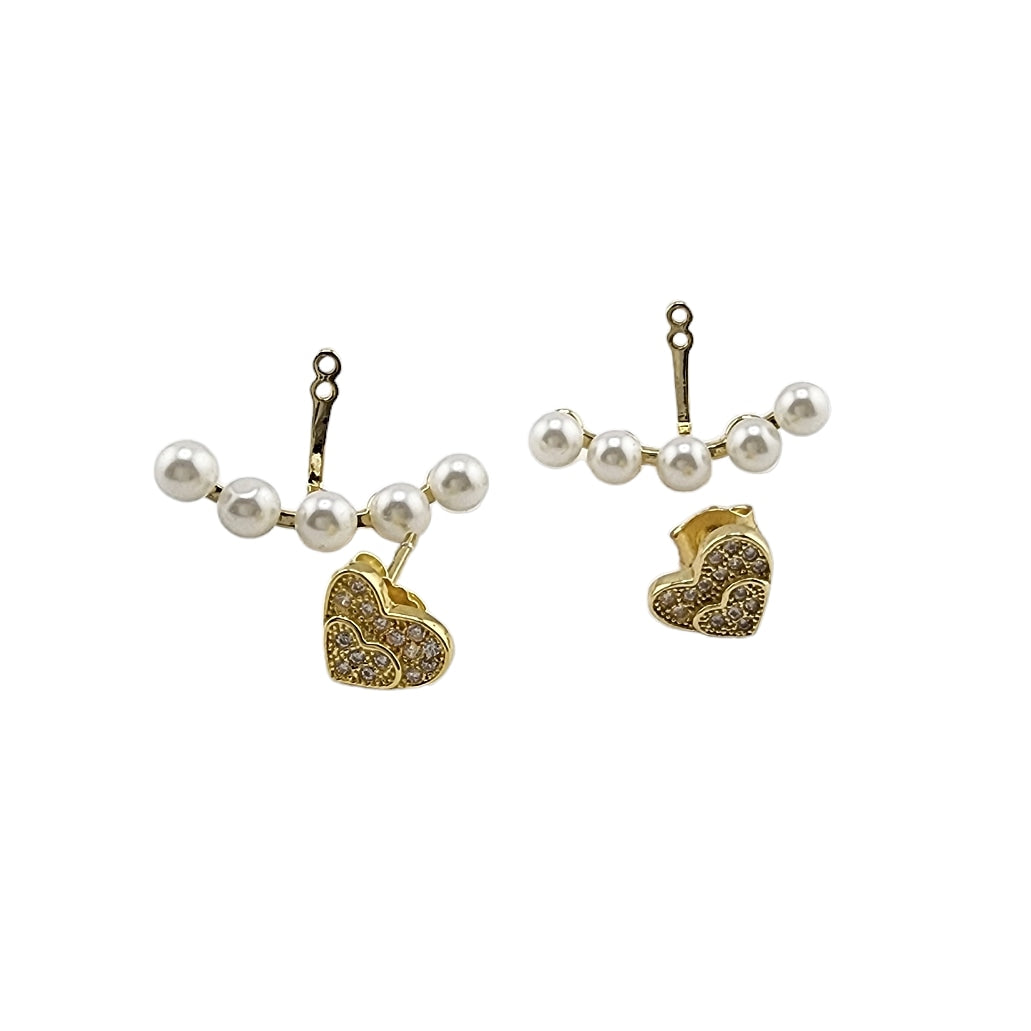 Heart Pearl Fan Earrings Gold