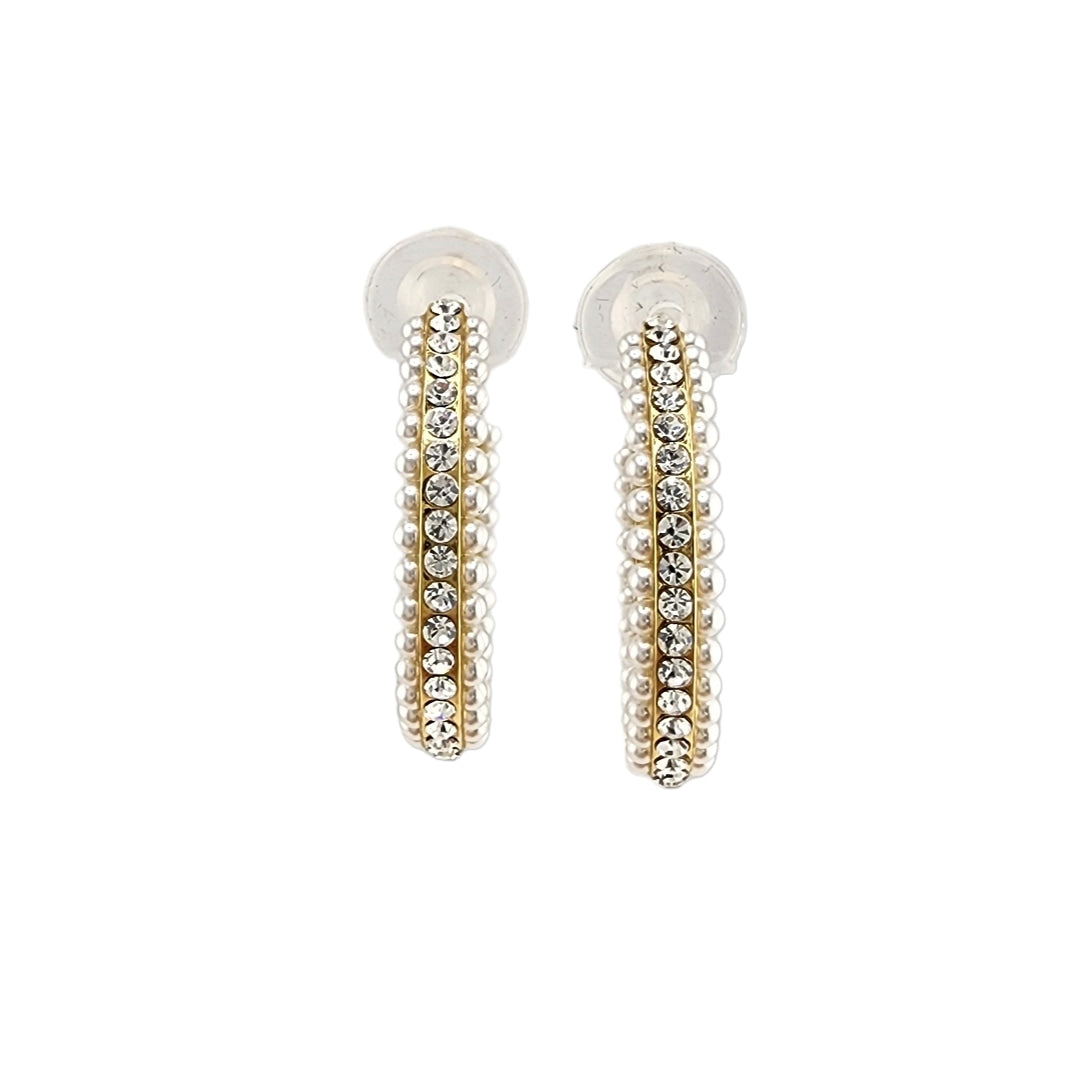 Multi Pearl Crystal Open Hoop Earrings