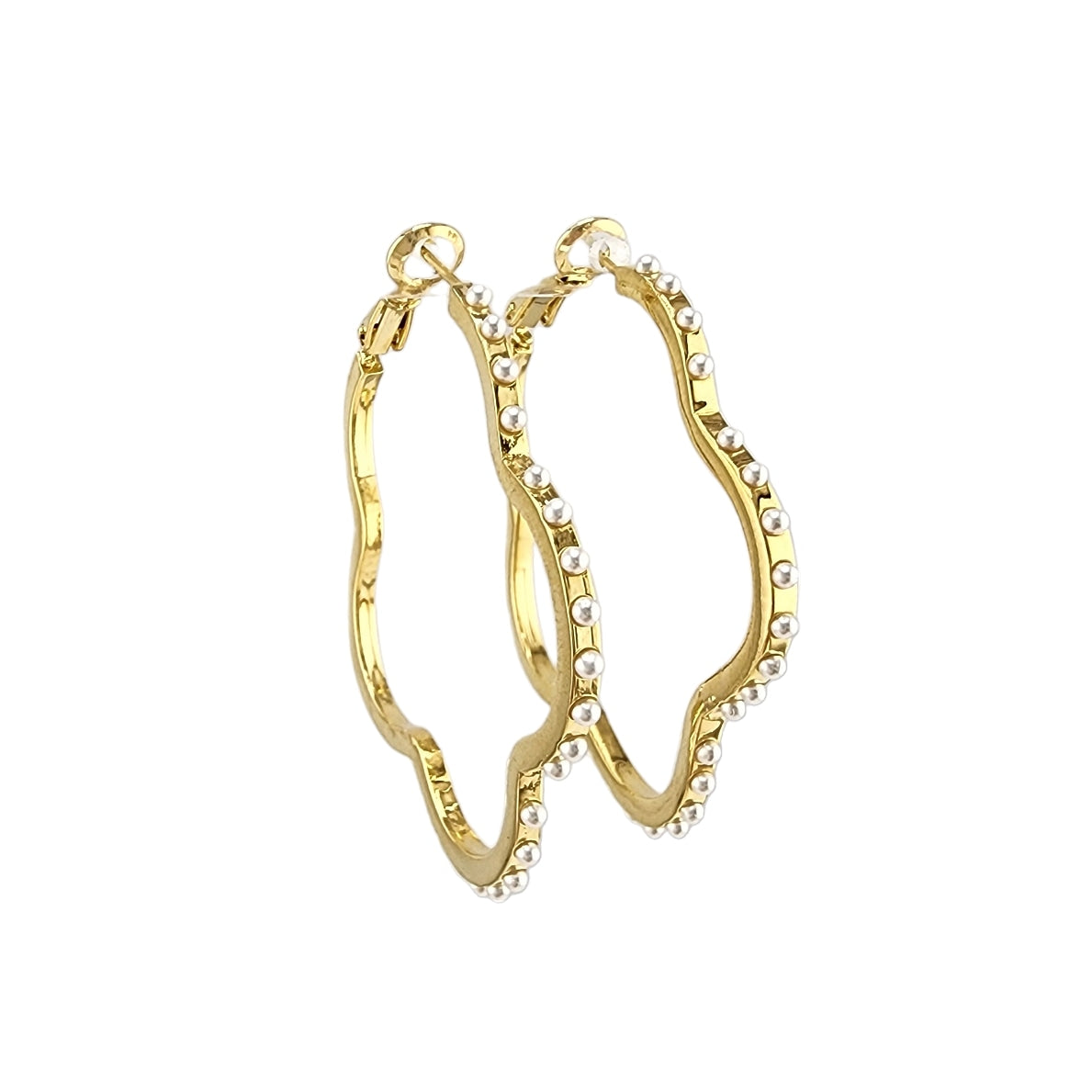 Gold Clover Pearl Earrings