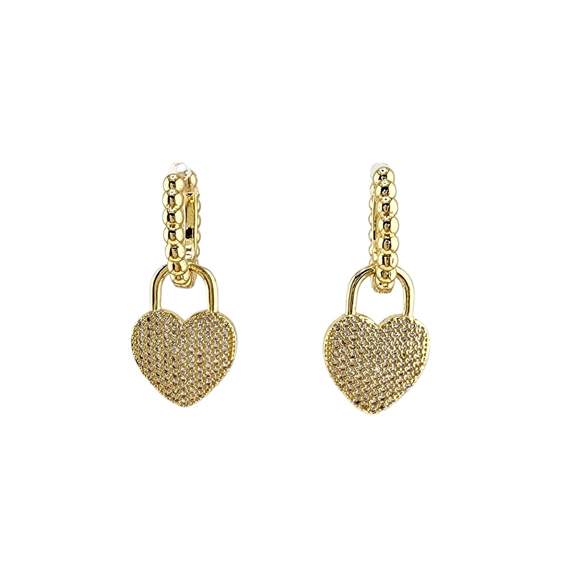 Huggie Dangle Cable Heart Earrings Gold