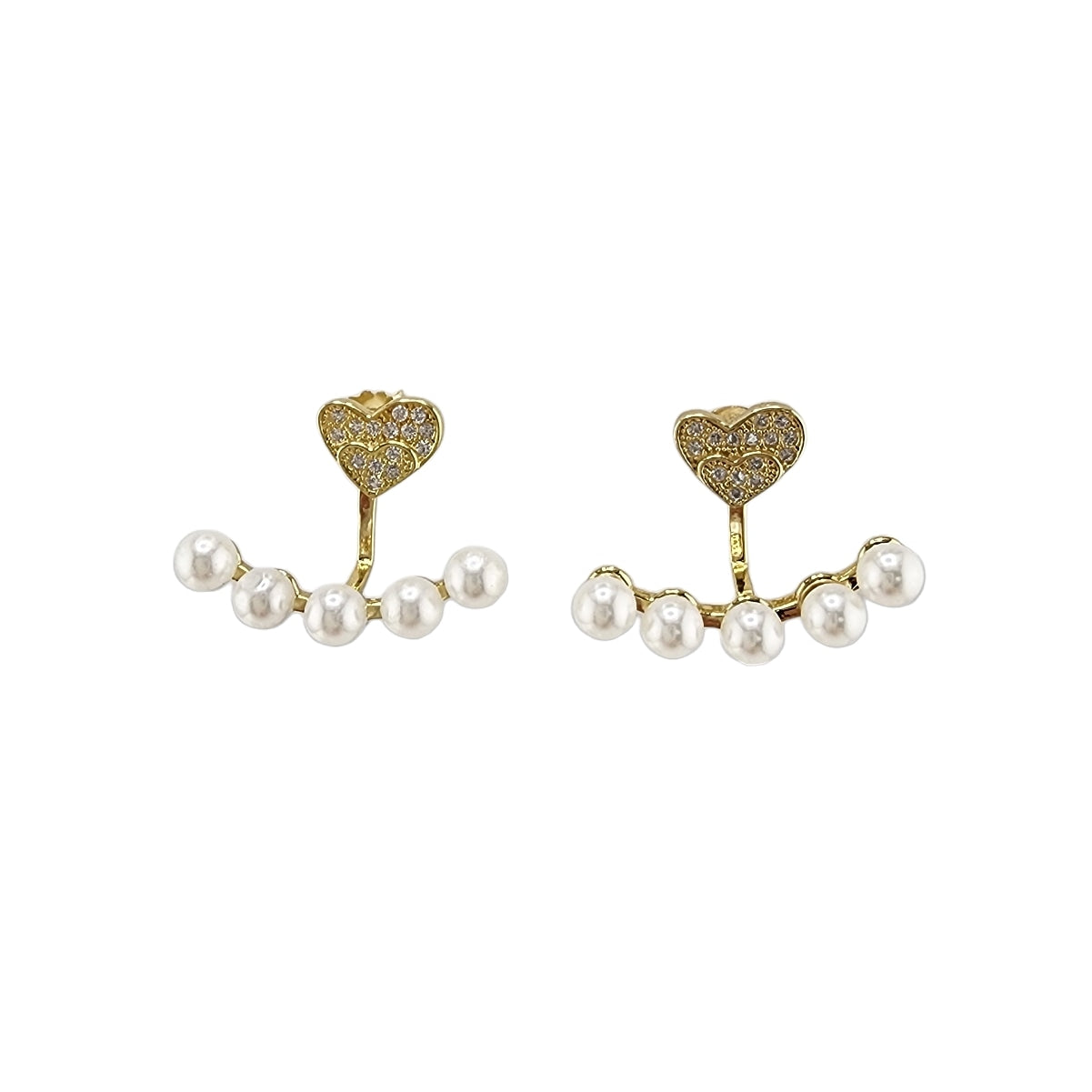 Heart Pearl Fan Earrings Gold