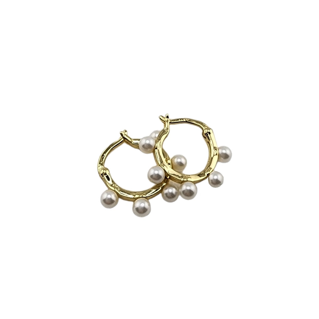 5 Pearl Mini Hoop Earrings Gold