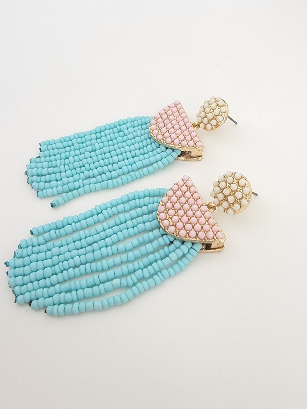 Pink + Blue Beaded Drop Earrings